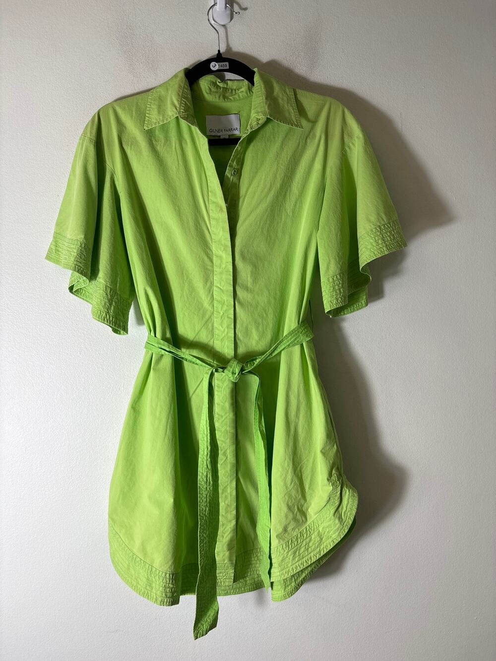 Gilner Farrar Lim Green Short Sleeve Cotton Button Up Mini Dress Sz XS